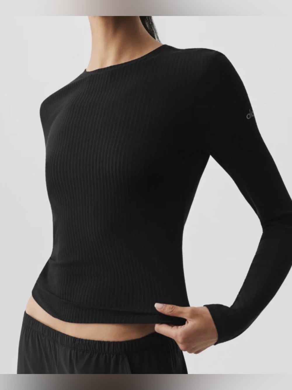 ALO Yoga Ribbed Sea Coast Long Sleeve Black Top. NWT. Size Medium